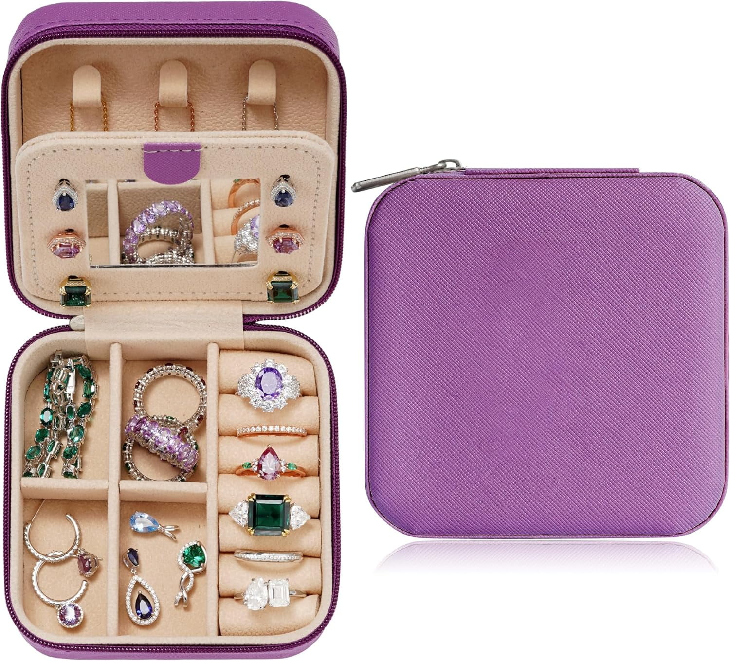 Travel Jewelry Case For Women Girls, Initial Jewelry Box | Small Jewelry Box | Travel Jewelry Box For Women | Travel Jewelry Case | Travel Gifts For Women| Travel Jewelry Organizer - Purple[Z1]