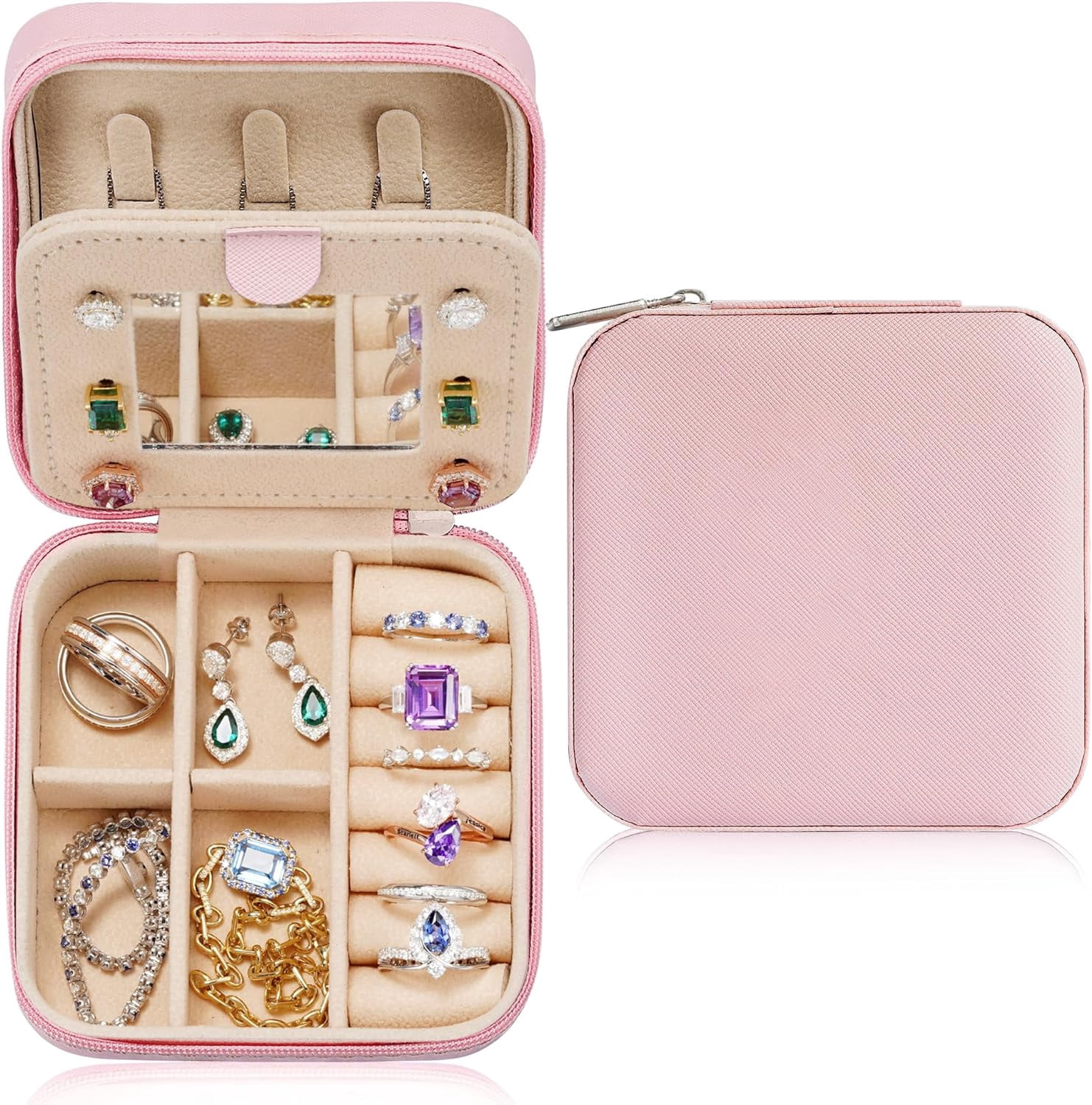 Travel Jewelry Case For Women Girls, Initial Jewelry Box | Small Jewelry Box | Travel Jewelry Box For Women | Travel Jewelry Case | Travel Gifts For Women| Travel Jewelry Organizer - Pink[Z1]