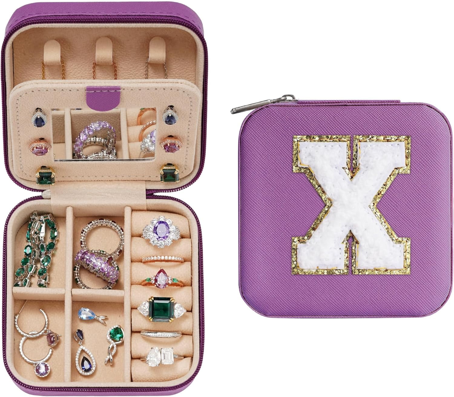 Travel Jewelry Case For Women Girls, X Initial Jewelry Box | Small Jewelry Box | Travel Jewelry Box For Women | Travel Jewelry Case | Travel Gifts For Women Girl - Letter X, Purple[Z1]