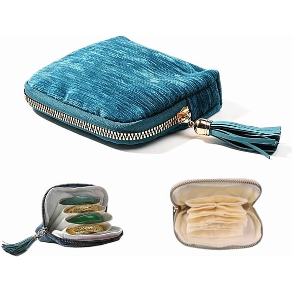 Travel Jewelry Case with Zipper Closure, Chenille Jewelry Case Bags for Travel, Portable Jewelry 6-Layer Organizer Storage Bag for Bracelet Rings Earring