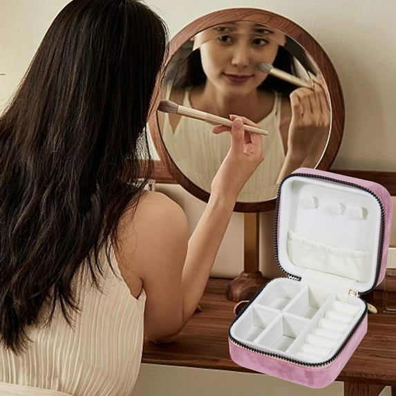 Travel Jewelry Cases with Zippers, Velvet Jewelry Organizers for Women Girls, Polyester Small Jewelry Storage Bags Gift for Birthday Valentine's Day, 3.9"x3.9"x2", 1 Pack, Green