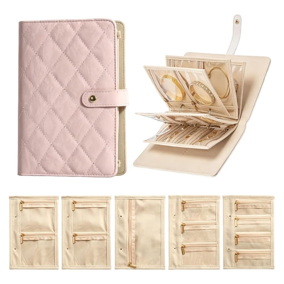 Travel Jewelry Notebook , Portable Jewelry Book Case for Women, jewelry notebook organizer with 5 Detachable Pages  for Necklaces, Rings, Earrings(Pink)