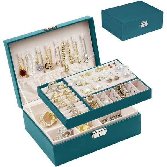 Travel Jewelry Organizer Box | Travel Jewelry Case Large Jewelry Boxes for Women | Jewelry Travel Organizer, PU Leather Jewelry Travel Case for Women | Earring Organizer with Lock - Green