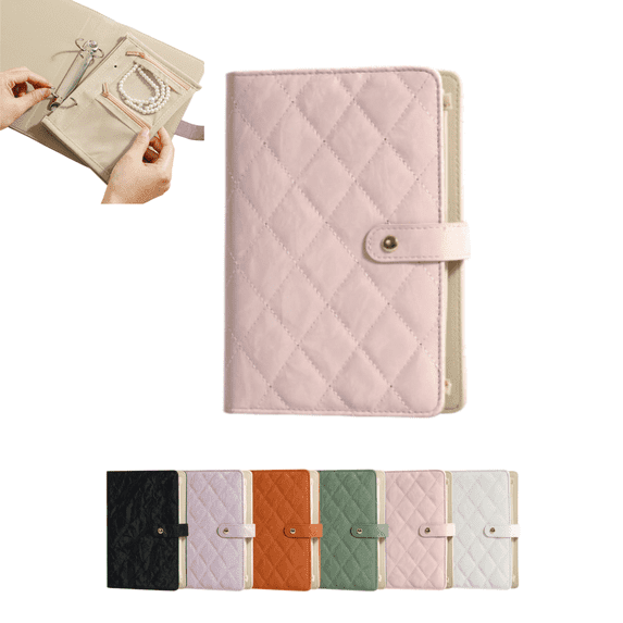 Travel Jewelry Organizer Case, PU Leather Jewelry Binder Organizer Box Portable Checkered Earrings Storage Bag for Earrings,Necklaces Rings (Pink)
