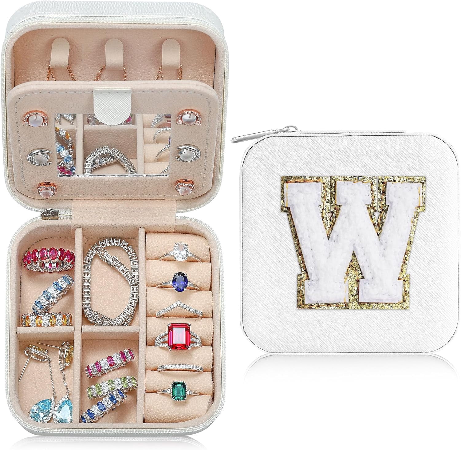 Travel Jewelry Organizer For Women, Travel Jewelry Organizer | Necklace Organizer Earrings Organizer Ring Organizer | Jewelry Travel Organizer | Travel Gifts For Women - Letter W, White[Z1]
