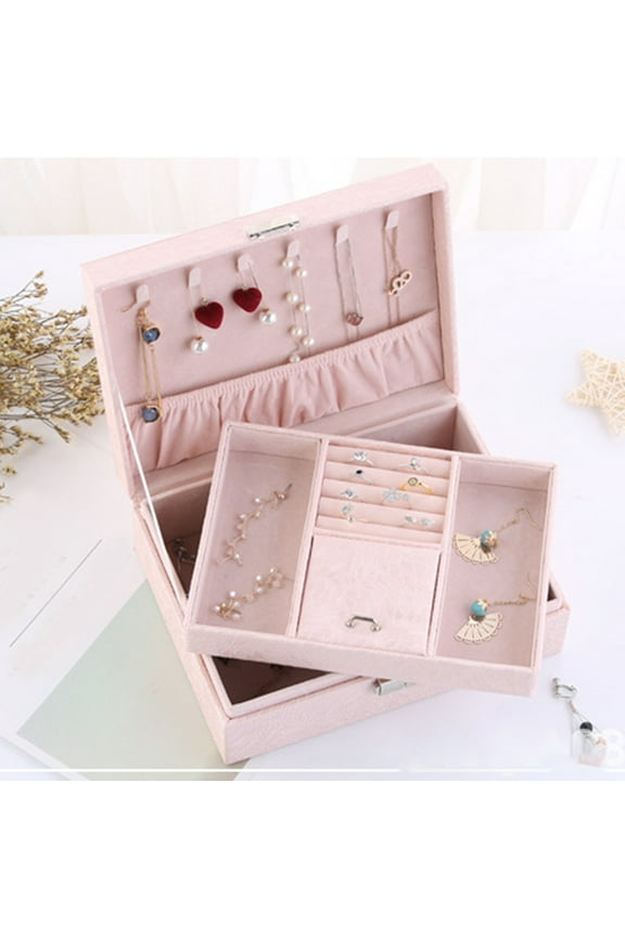 Travel Jewelry Organizers with Lock for Earrings Bracelets Rings, Leather Portable Jewelry Case Storage Box for Girl Women, Gift for Birthday Valentine, 9.1"x6.9"x3.3", 1 Pack, Pink