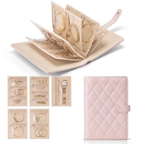 Travel Jewelry Storage Book Ring Binder, Portable Clear Zipper Velvet Organizer Case, Women Travel Gift For Rings Earrings Necklaces