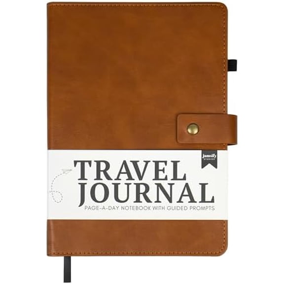 Travel Journal with Prompts - Vegan Leather Adventure Essential - Page-A-Day Travel Journal for Women Men Nonbinary - A5 Daily Diary & Traveler Notebook - Gift - Present