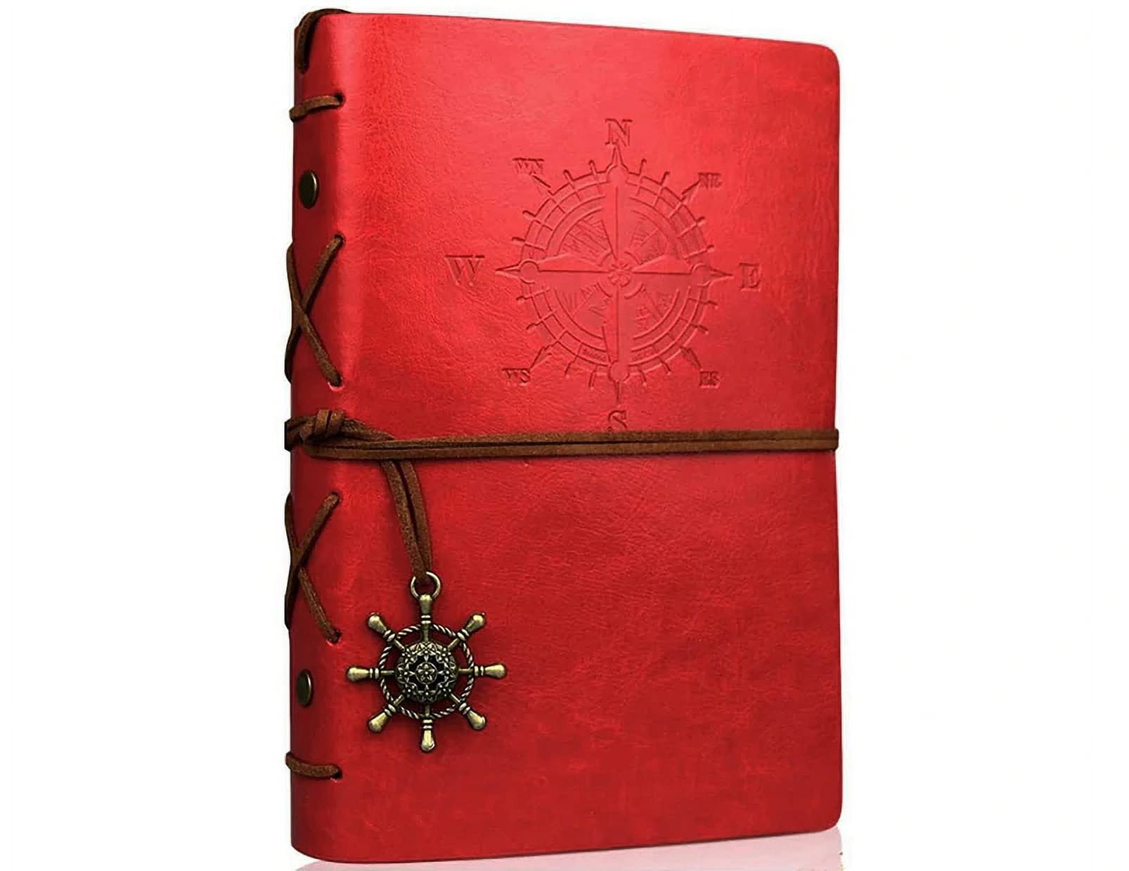 Travel Journal Writing Notebook for on The Go Taking Notes, Vintage PU Leather Note Book, A6, Unlined Page, 6 Ring Binder - Red