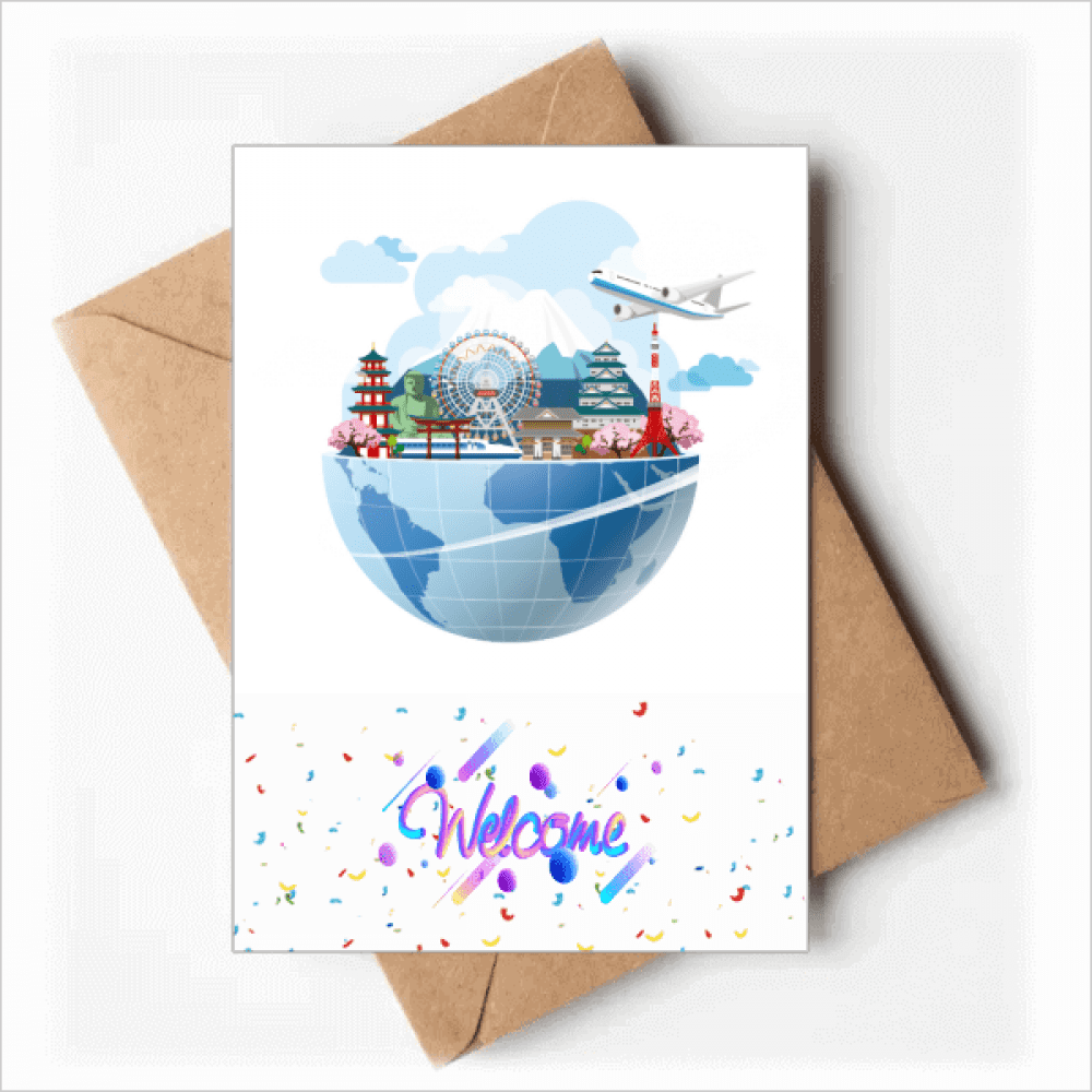 Travel Journey Japan Sakura Plane Welcome Back Greeting Cards Envelopes Blank