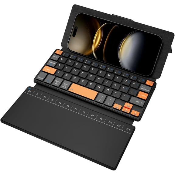 Travel Keyboard with Touchpad, Compact Keyboard with Large Trackpad & Any-Angle Stand for Android/iOS/Windows, -Device Keypad for Phones/Galaxy Z Fold/iPad mini
