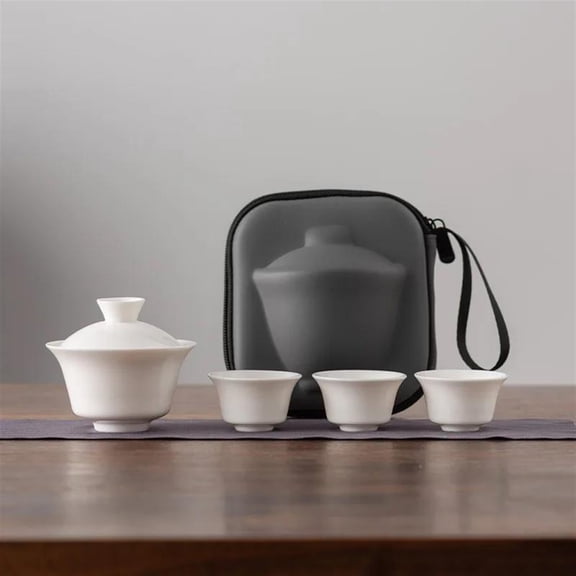 Travel Kung Fu Tea Set Portable Sheep Fat Jade Porcelain Upscale Outdoor Travel One Pot Three Cups Household Tea Pot