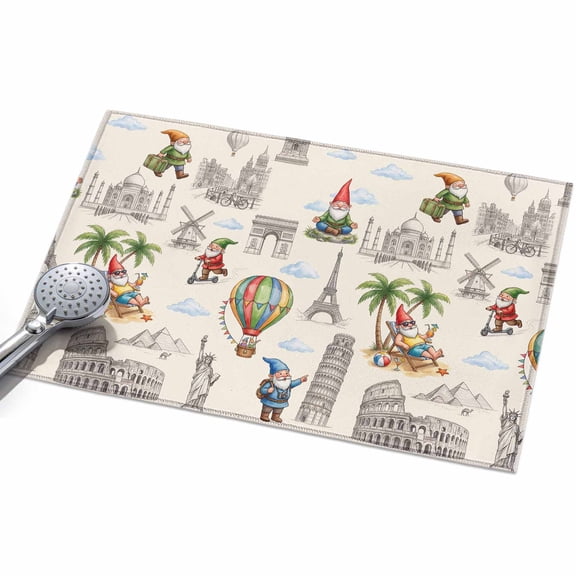 Travel Landmarks Area Rugs 2x3ft Retro Classic World Map Icons Gnomes Beige Background Floor Rug&nbsp;Non Slip Low Pile Ultra Soft Throw Carpet for Entryway Indoor Entrance Kitchen Bathroom