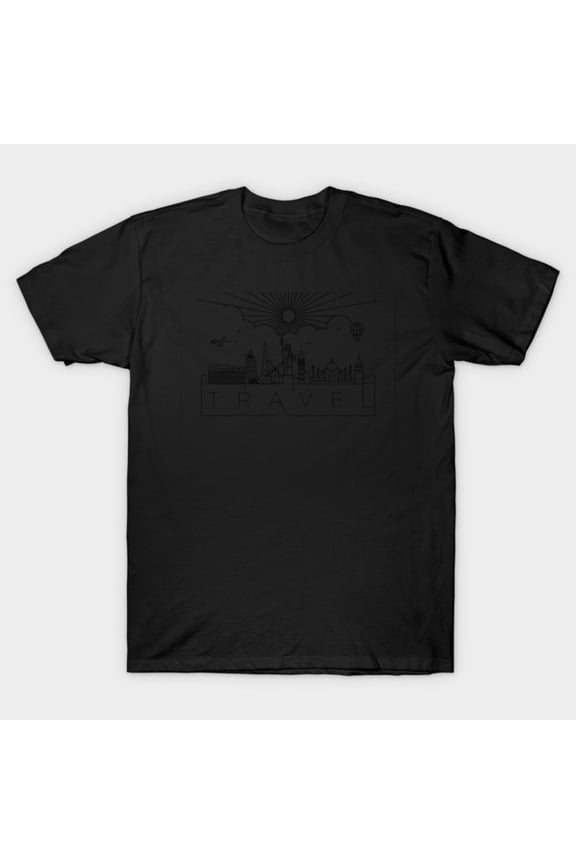 Travel Landmarks Global Nomad Multi Destination Structural Silhouette Grid Unisex T-Shirt, up to size 3XL.