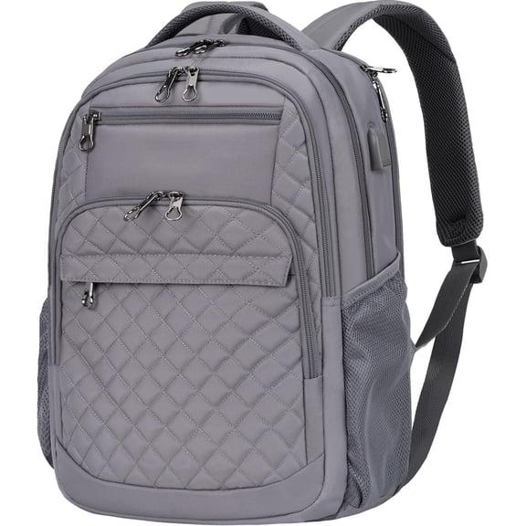 Travel Laptop Backpack 17 Inch Large Computer Backpack Water-Repellent Daypack with USB  Port & Headphone Interface RFID Pockets for Work/Business/College/Men/Women Dark grey(Quilted)