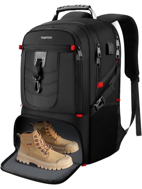 Travel Laptop Backpack for 18.4in PC with Shoe Compartment USB Charging Port,Sport Gym Bag for College Hiking Camping,Waterproof Bag for Men Women,Black