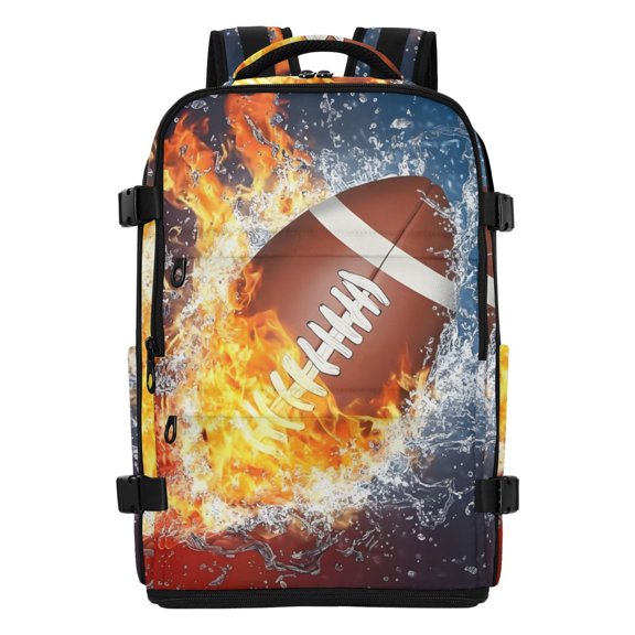 Travel Laptop Backpack American Football Fire Water Water Resistant 20L Large Capacity Bookbag with Traveling Fits 17 inch Laptop Compartments