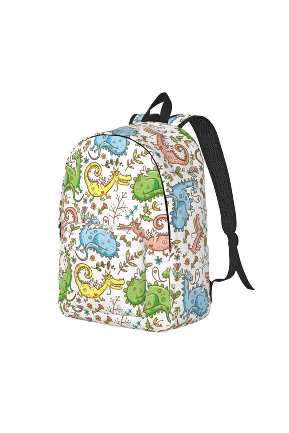 Travel Laptop Backpack - Cartoon Chameleon Lizard Flower Lightweight Canvas Backpack, Wear Resistant Computer Backpack Bag Fit {sizeName} Laptop for Men Women with Adjustable Padded Shoulder Straps