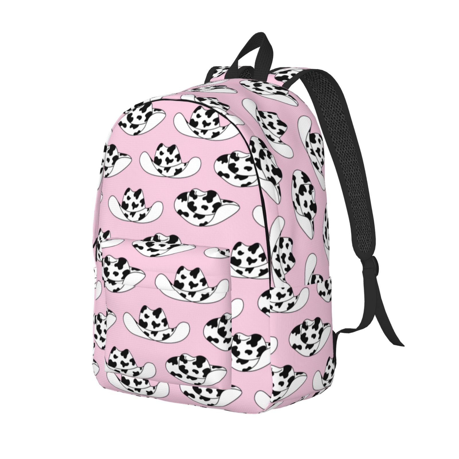 Travel Laptop Backpack - Cartoon Cow Print Cowboy Hat Lightweight Canvas Backpack, Wear Resistant Computer Backpack Bag Fit {sizeName} Laptop for Men Women with Adjustable Padded Shoulder Straps