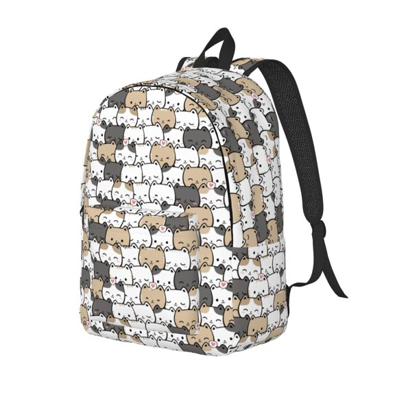 Travel Laptop Backpack - Cartoon Cute Cat Face Lightweight Canvas Backpack, Wear Resistant Computer Backpack Bag Fit {sizeName} Laptop for Men Women with Adjustable Padded Shoulder Straps