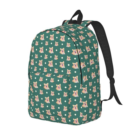 Travel Laptop Backpack - Cartoon Cute Corgi Dog Green_A Lightweight Canvas Backpack, Wear Resistant Computer Backpack Bag Fit {sizeName} Laptop for Men Women with Adjustable Padded Shoulder Straps