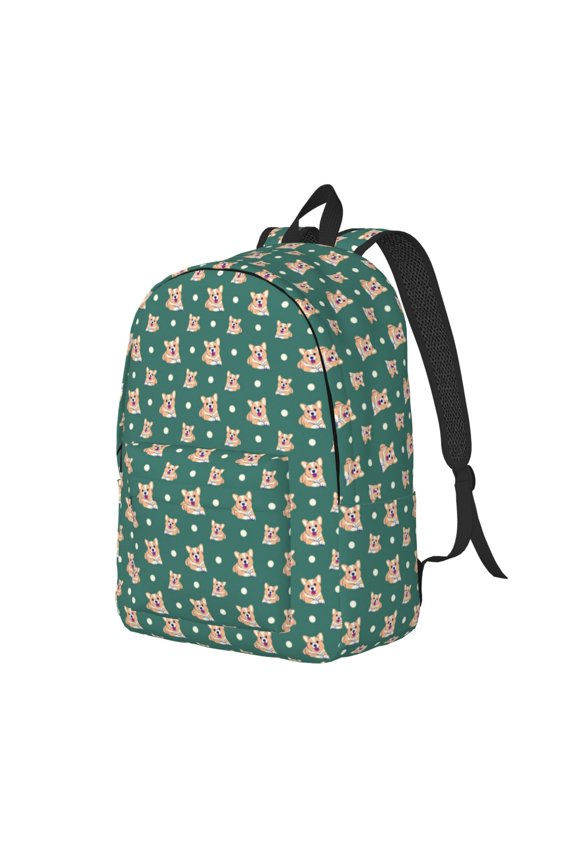 Travel Laptop Backpack - Cartoon Cute Corgi Dog Green_A Lightweight Canvas Backpack, Wear Resistant Computer Backpack Bag Fit {sizeName} Laptop for Men Women with Adjustable Padded Shoulder Straps