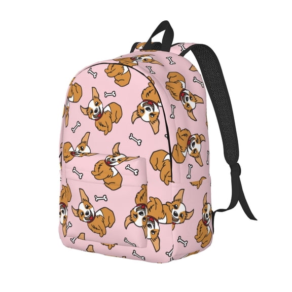 Travel Laptop Backpack - Cartoon Cute Corgi Dog Pink Lightweight Canvas Backpack, Wear Resistant Computer Backpack Bag Fit {sizeName} Laptop for Men Women with Adjustable Padded Shoulder Straps