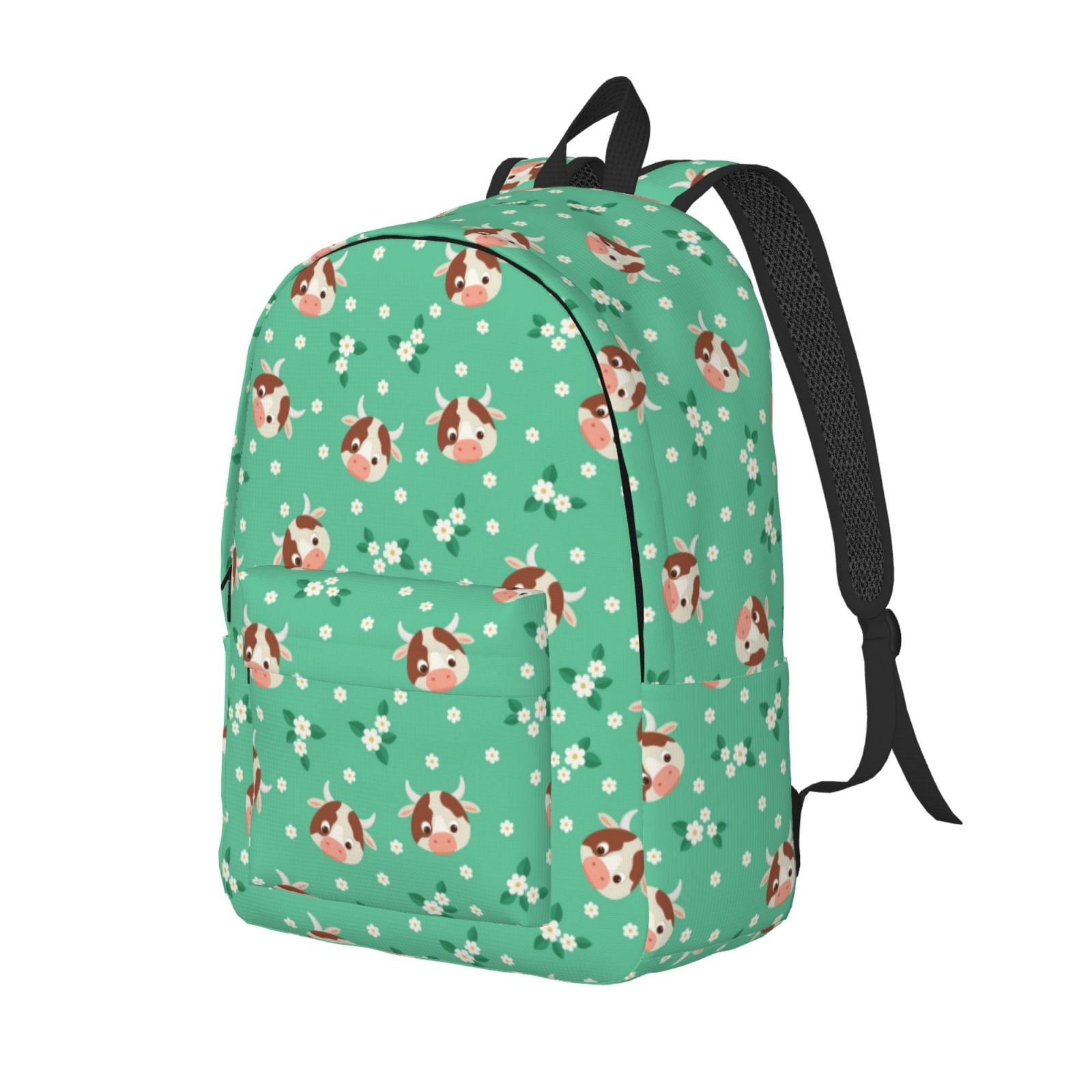 Travel Laptop Backpack - Cartoon Cute Cow Head Flower Lightweight Canvas Backpack, Wear Resistant Computer Backpack Bag Fit {sizeName} Laptop for Men Women with Adjustable Padded Shoulder Straps