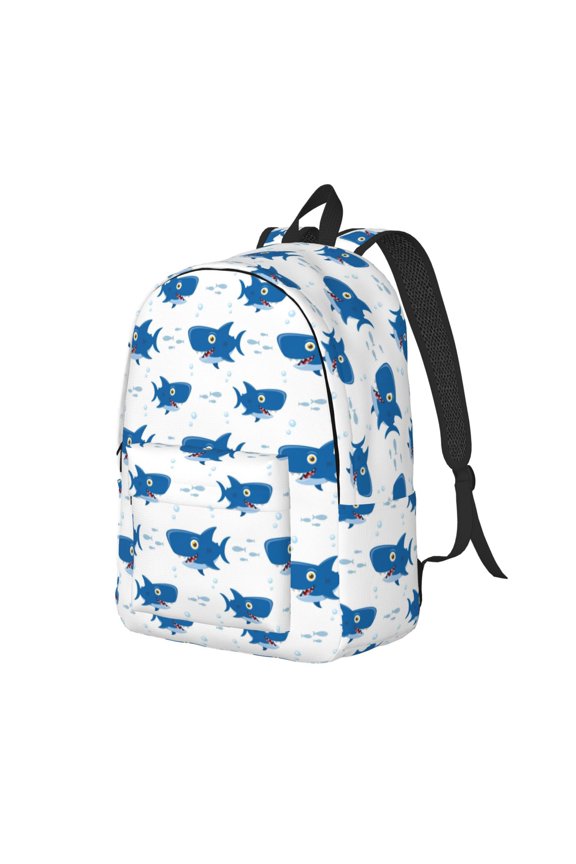 Travel Laptop Backpack - Cartoon Cute Shark Blue_A Lightweight Canvas Backpack, Wear Resistant Computer Backpack Bag Fit {sizeName} Laptop for Men Women with Adjustable Padded Shoulder Straps
