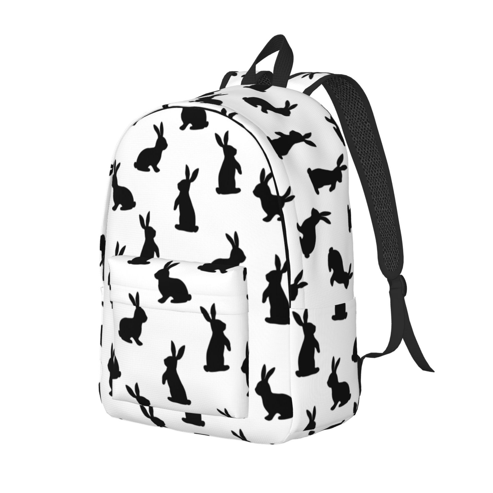 Travel Laptop Backpack - Classic Cute Rabbit Black White Lightweight Canvas Backpack, Wear Resistant Computer Backpack Bag Fit {sizeName} Laptop for Men Women with Adjustable Padded Shoulder Straps