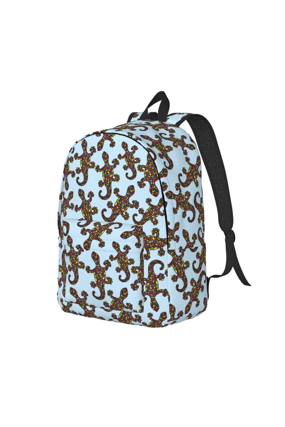 Travel Laptop Backpack - Colorful Checkered Lizard Gecko Lightweight Canvas Backpack, Wear Resistant Computer Backpack Bag Fit {sizeName} Laptop for Men Women with Adjustable Padded Shoulder Straps