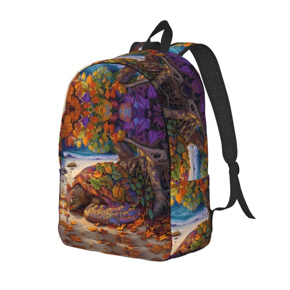 Travel Laptop Backpack - Colorful Maple Leaf Beach Turtle Lightweight Canvas Backpack, Wear Resistant Computer Backpack Bag Fit {sizeName} Laptop for Men Women with Adjustable Padded Shoulder Straps