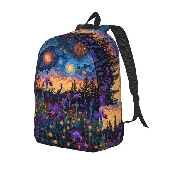 Travel Laptop Backpack - Cosmic Irises At Twilight Lightweight Canvas Backpack, Wear Resistant Computer Backpack Bag Fit {sizeName} Laptop for Men Women with Adjustable Padded Shoulder Straps