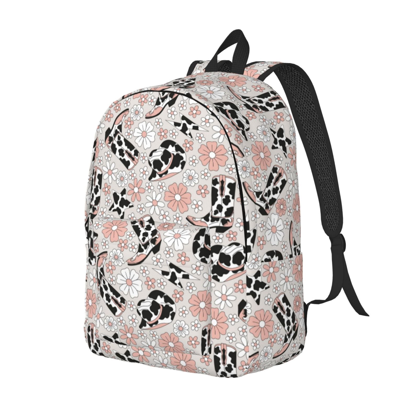 Travel Laptop Backpack - Cow Print Cowboy Hat Boots Flower Lightweight Canvas Backpack, Wear Resistant Computer Backpack Bag Fit {sizeName} Laptop for Men Women with Adjustable Padded Shoulder Straps