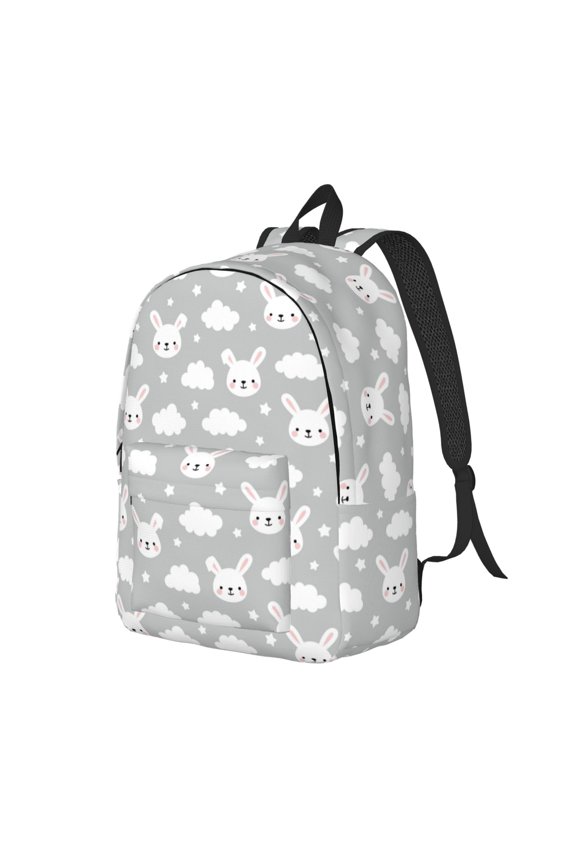 Travel Laptop Backpack - Cute Cartoon Rabbit Clouds Gray Lightweight Canvas Backpack, Wear Resistant Computer Backpack Bag Fit {sizeName} Laptop for Men Women with Adjustable Padded Shoulder Straps