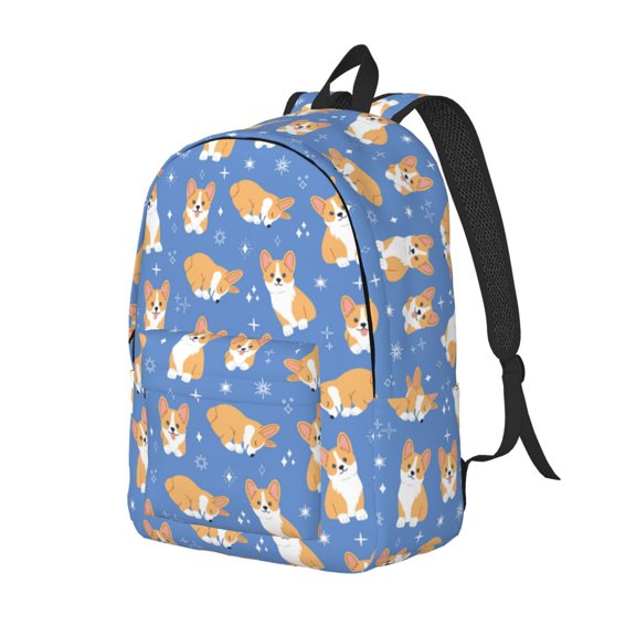 Travel Laptop Backpack - Cute Corgi Dog Blue Lightweight Canvas Backpack, Wear Resistant Computer Backpack Bag Fit {sizeName} Laptop for Men Women with Adjustable Padded Shoulder Straps