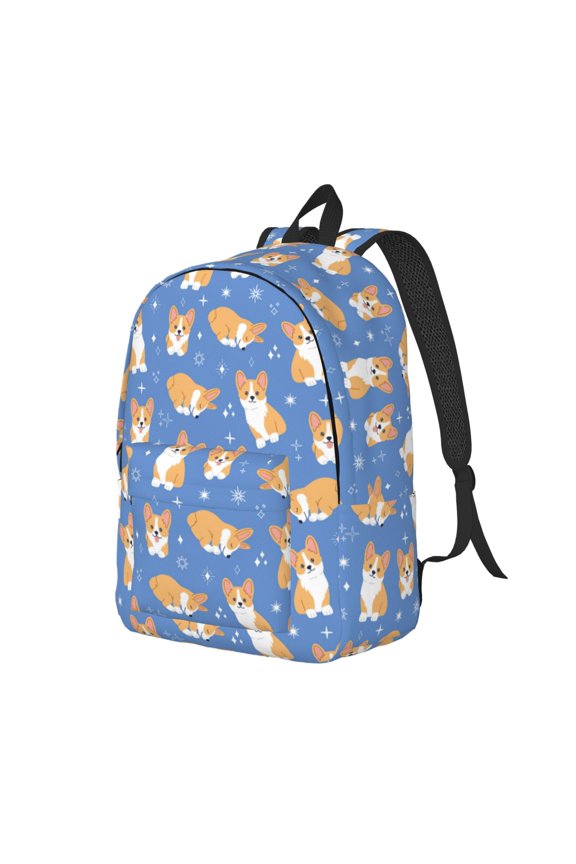 Travel Laptop Backpack - Cute Corgi Dog Blue Lightweight Canvas Backpack, Wear Resistant Computer Backpack Bag Fit {sizeName} Laptop for Men Women with Adjustable Padded Shoulder Straps