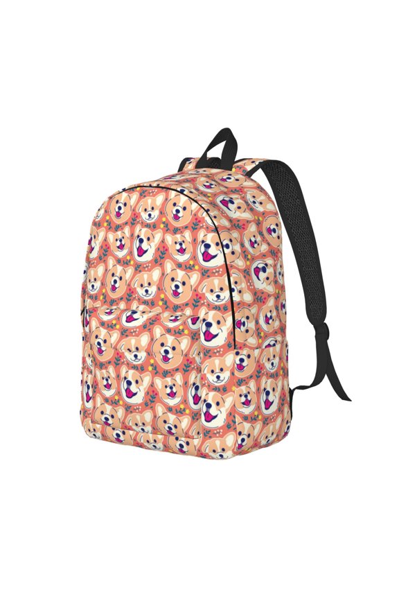 Travel Laptop Backpack - Cute Corgi Dog Flower Lightweight Canvas Backpack, Wear Resistant Computer Backpack Bag Fit {sizeName} Laptop for Men Women with Adjustable Padded Shoulder Straps
