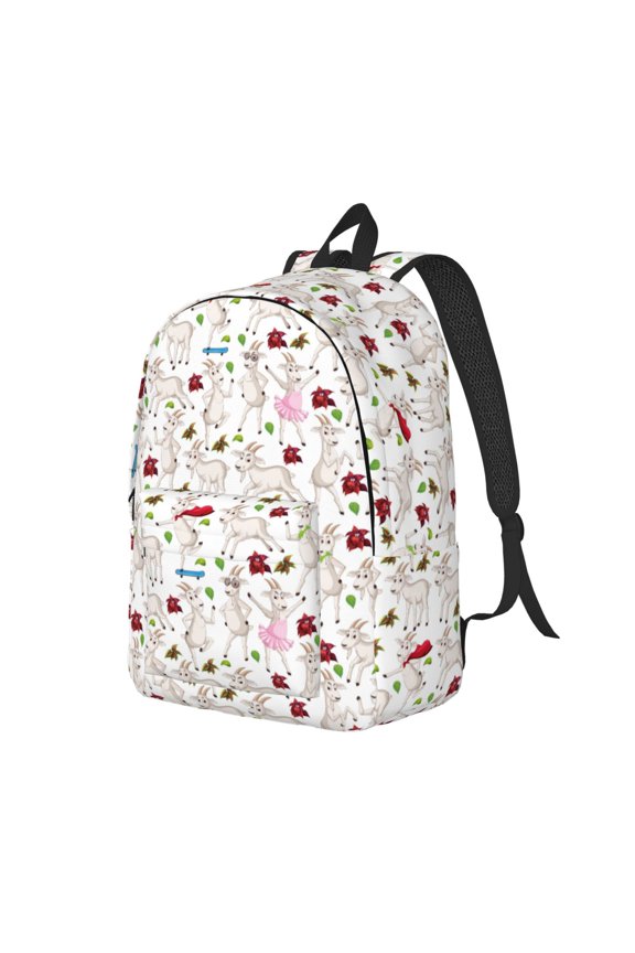 Travel Laptop Backpack - Cute Funny Goat Cartoon Flower Lightweight Canvas Backpack, Wear Resistant Computer Backpack Bag Fit {sizeName} Laptop for Men Women with Adjustable Padded Shoulder Straps