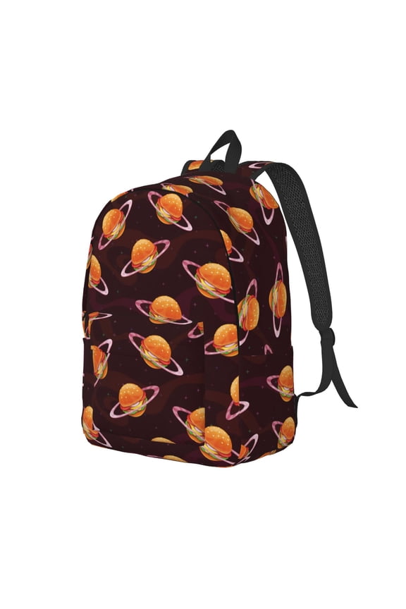 Travel Laptop Backpack - Cute Hamburger Burger Planet Lightweight Canvas Backpack, Wear Resistant Computer Backpack Bag Fit {sizeName} Laptop for Men Women with Adjustable Padded Shoulder Straps