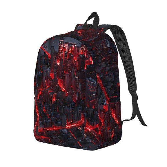Travel Laptop Backpack - Cyberpunk Cityscape Lights Lightweight Canvas Backpack, Wear Resistant Computer Backpack Bag Fit {sizeName} Laptop for Men Women with Adjustable Padded Shoulder Straps
