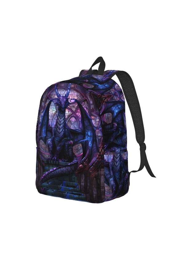 Travel Laptop Backpack - Fantasy Dragon In Cathedral Lightweight Canvas Backpack, Wear Resistant Computer Backpack Bag Fit {sizeName} Laptop for Men Women with Adjustable Padded Shoulder Straps