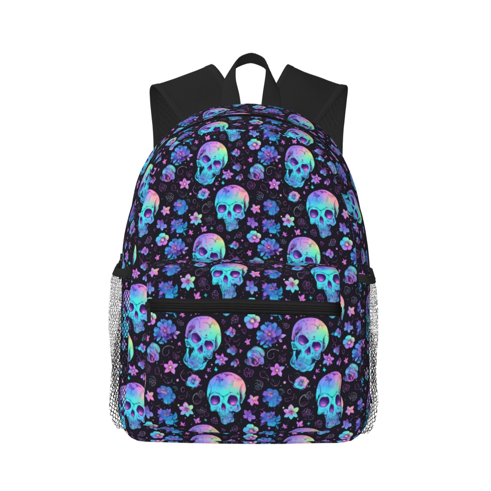 Travel Laptop Backpack For Women And Men, Skull Flower Pink Blue ...