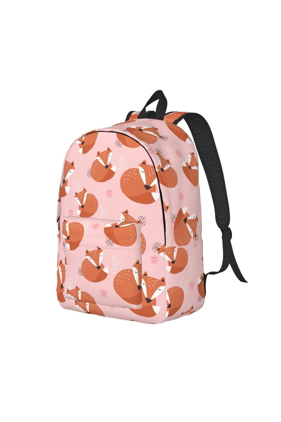 Travel Laptop Backpack - Fox Print Light Pink Lightweight Canvas Backpack, Wear Resistant Computer Backpack Bag Fit {sizeName} Laptop for Men Women with Adjustable Padded Shoulder Straps