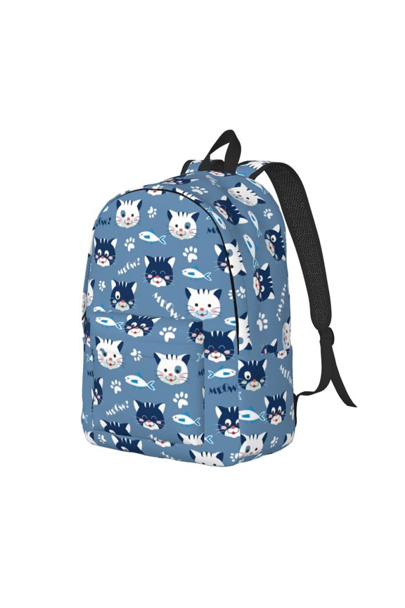 Travel Laptop Backpack - Funny Cute Cat Face Fish Lightweight Canvas Backpack, Wear Resistant Computer Backpack Bag Fit {sizeName} Laptop for Men Women with Adjustable Padded Shoulder Straps