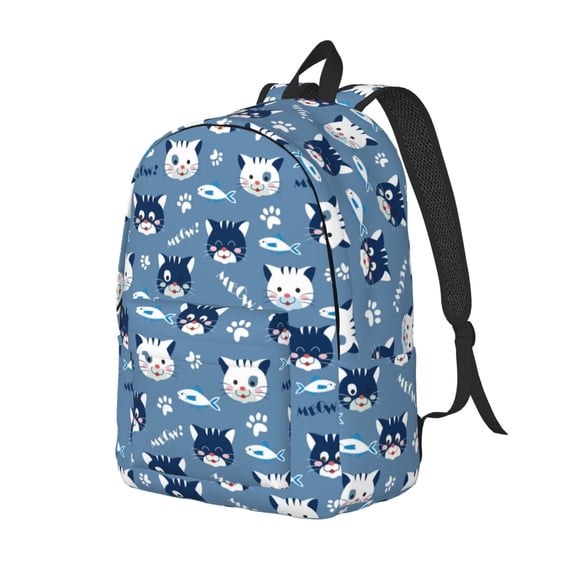 Travel Laptop Backpack - Funny Cute Cat Face Fish Lightweight Canvas Backpack, Wear Resistant Computer Backpack Bag Fit {sizeName} Laptop for Men Women with Adjustable Padded Shoulder Straps