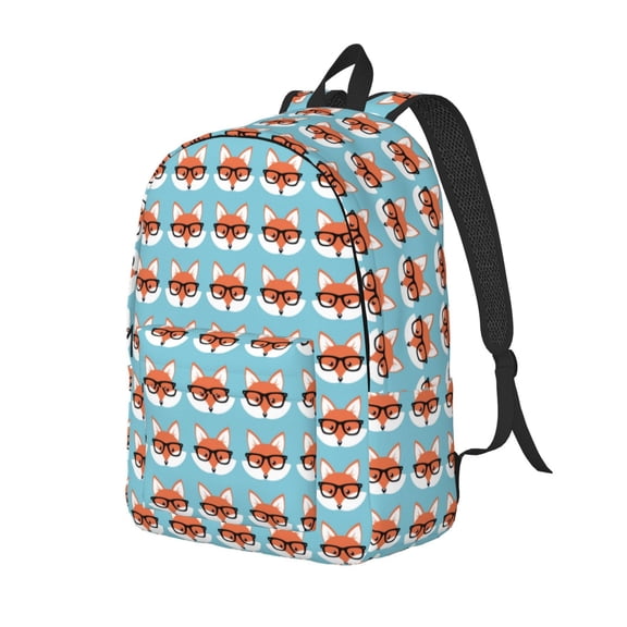 Travel Laptop Backpack - Glasses Fox Light Blue Lightweight Canvas Backpack, Wear Resistant Computer Backpack Bag Fit {sizeName} Laptop for Men Women with Adjustable Padded Shoulder Straps
