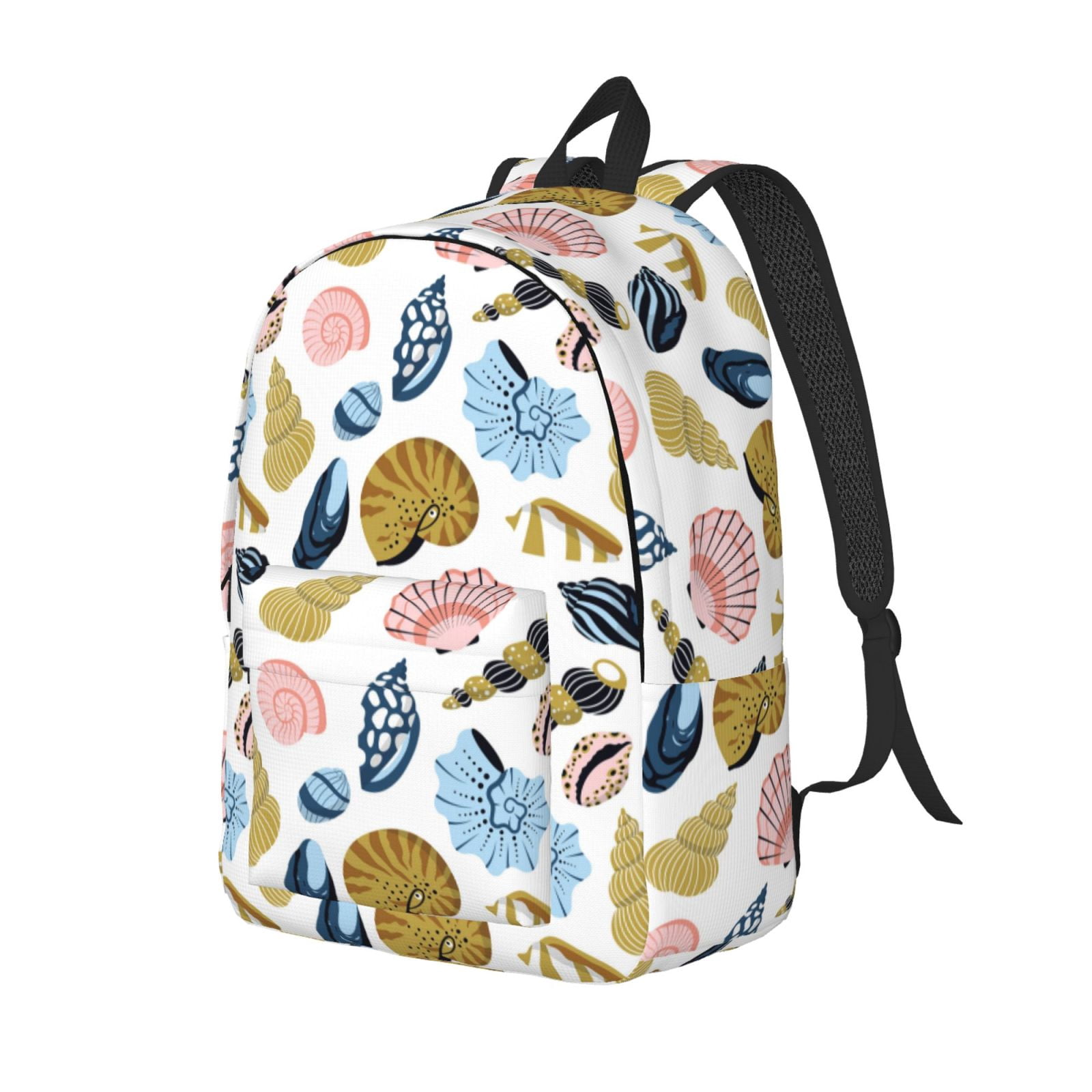 Travel Laptop Backpack - Golden Pink Blue Shell Conch Lightweight Canvas Backpack, Wear Resistant Computer Backpack Bag Fit {sizeName} Laptop for Men Women with Adjustable Padded Shoulder Straps