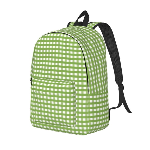 Travel Laptop Backpack - Green Gingham Lightweight Canvas Backpack, Wear Resistant Computer Backpack Bag Fit {sizeName} Laptop for Men Women with Adjustable Padded Shoulder Straps