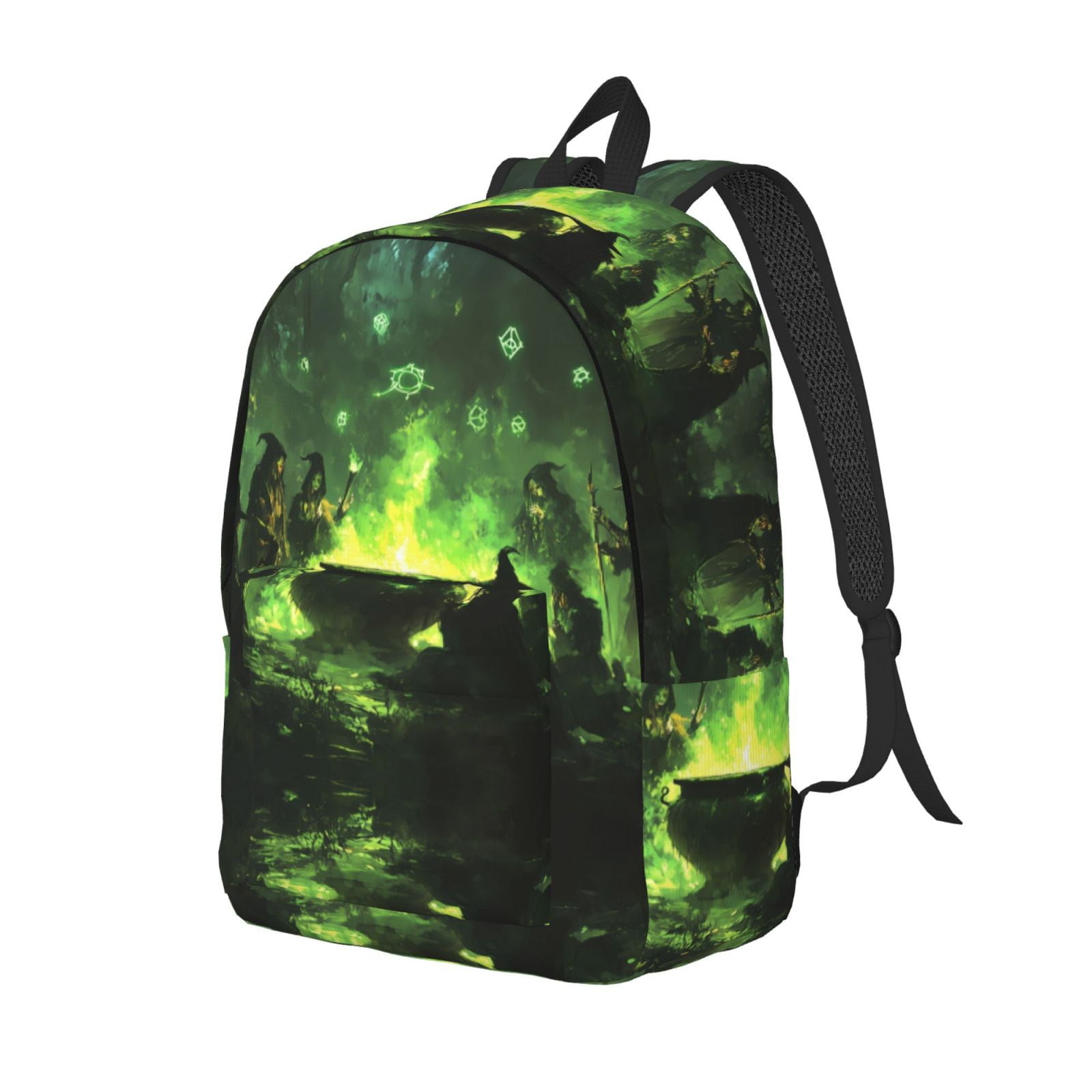 Travel Laptop Backpack - Halloween Green Forest Witch Lightweight Canvas Backpack, Wear Resistant Computer Backpack Bag Fit {sizeName} Laptop for Men Women with Adjustable Padded Shoulder Straps